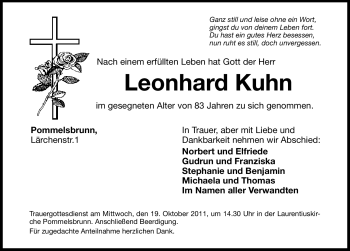 Traueranzeige von Leonhard Kuhn von Hersbrucker Zeitung